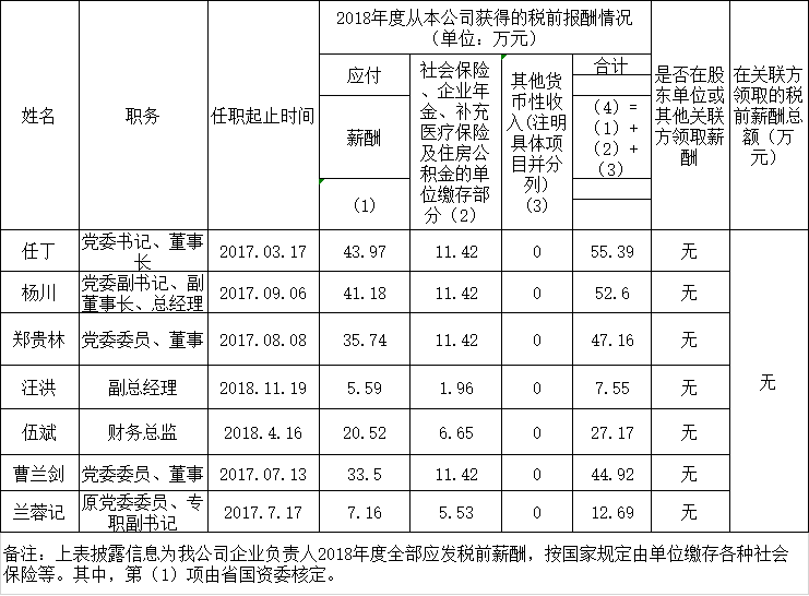 四川省尊龙凯时集团有限责任公司认真人2018年度薪酬qing况