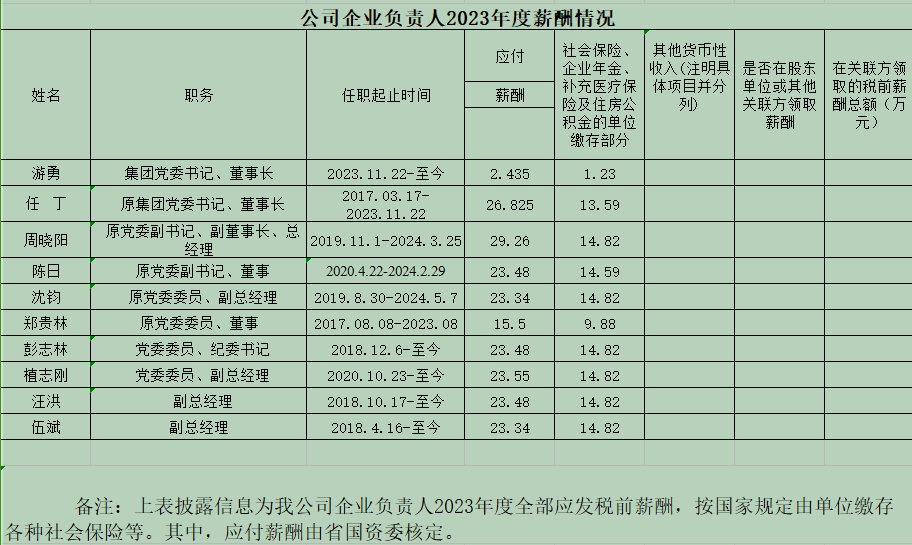 公司企业认真人2023年度薪酬qing况